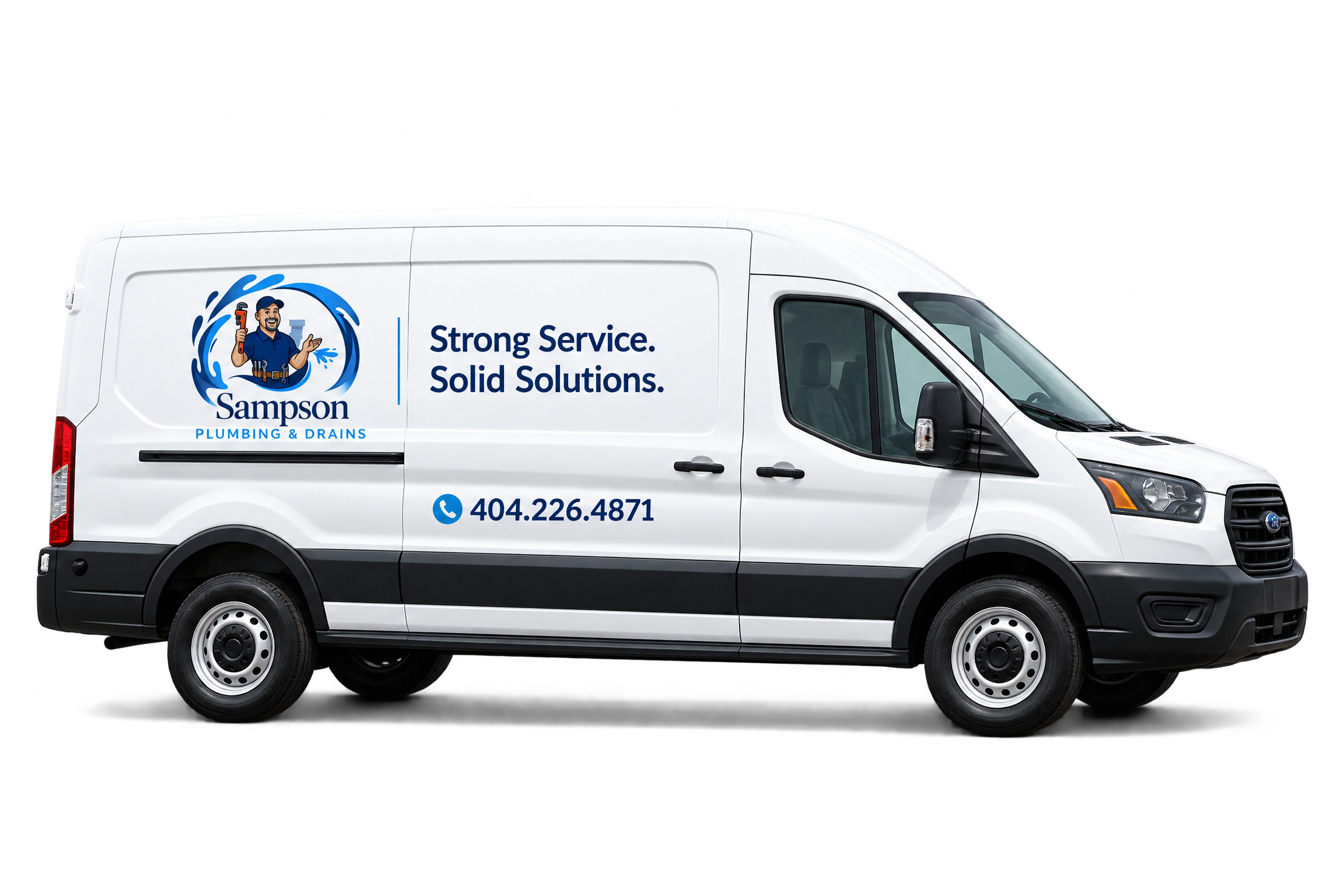 Sampson Plumbing service van — inspired by the supplied vehicle wrap